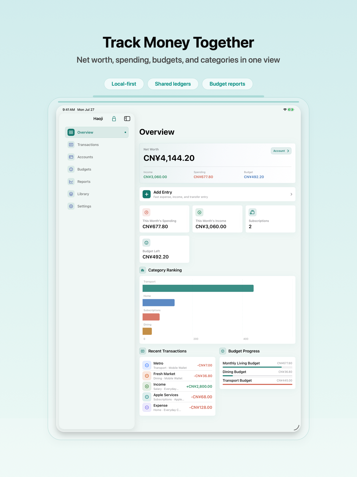 easyTallys iPad dashboard screenshot