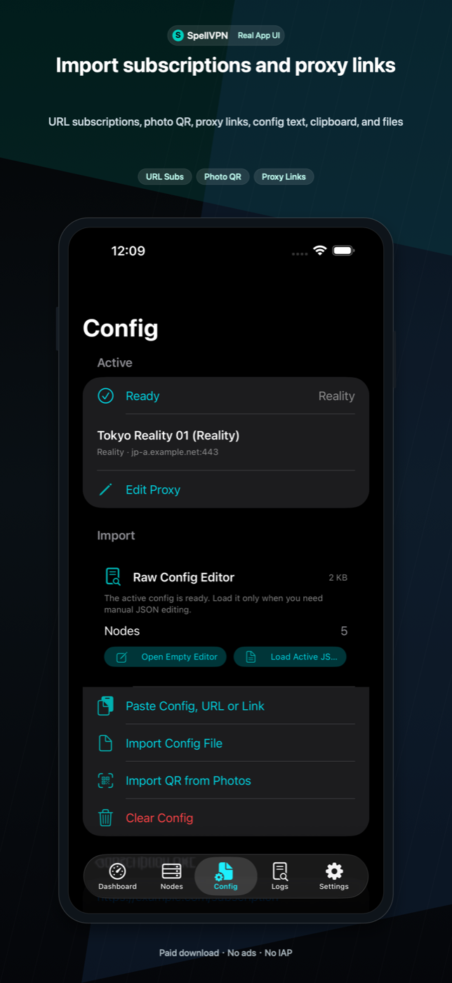Import flow for QR codes, links, clipboard text, and files.
