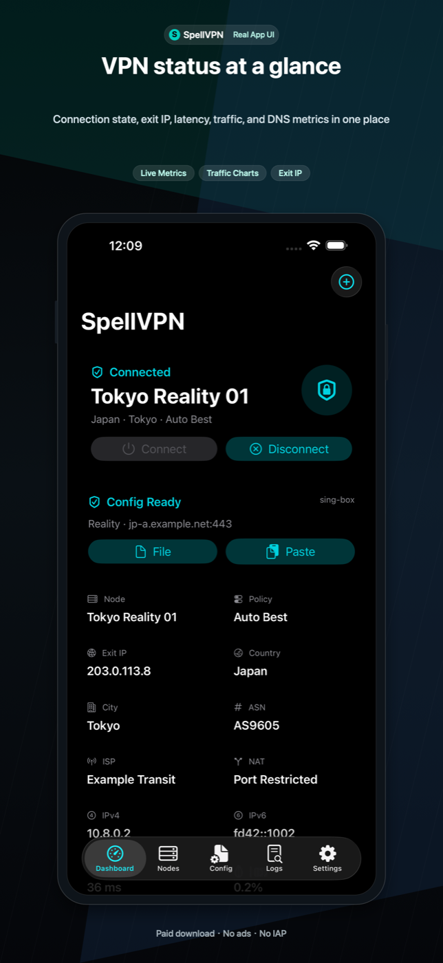 SpellVPN dashboard screenshot